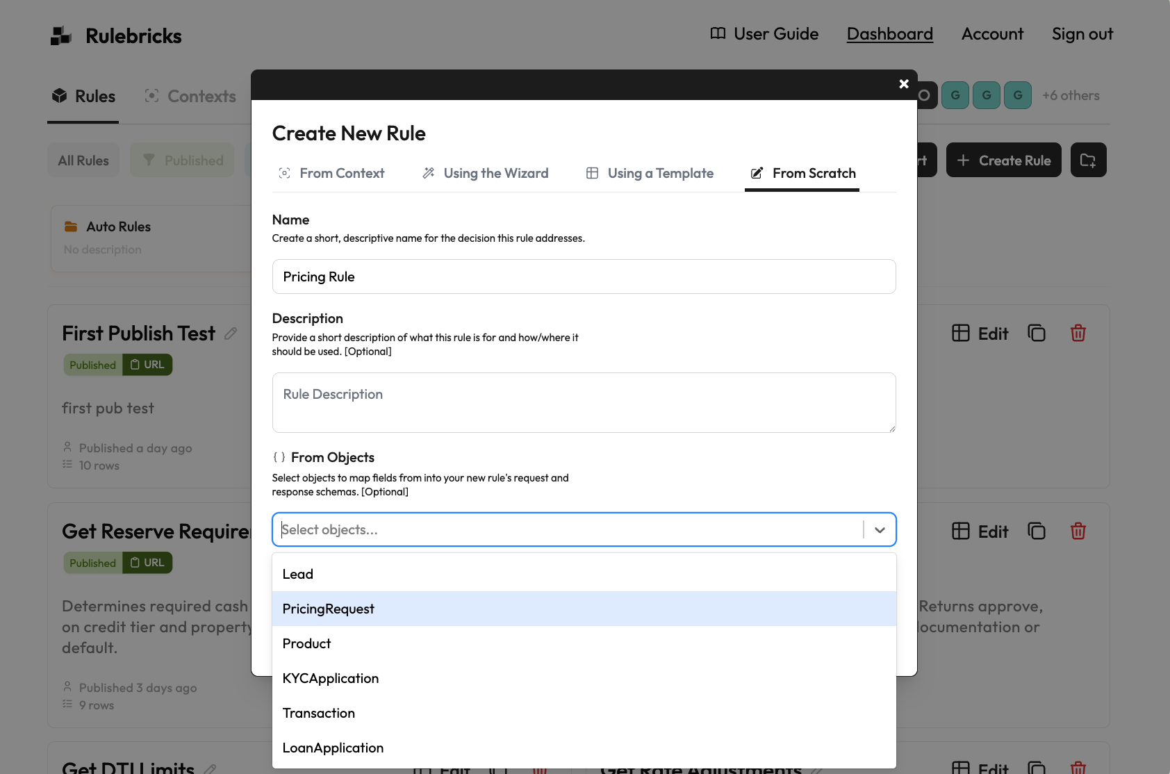 Create Rule Using Object