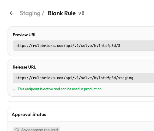 After approval, the Release URL actively serves the released version