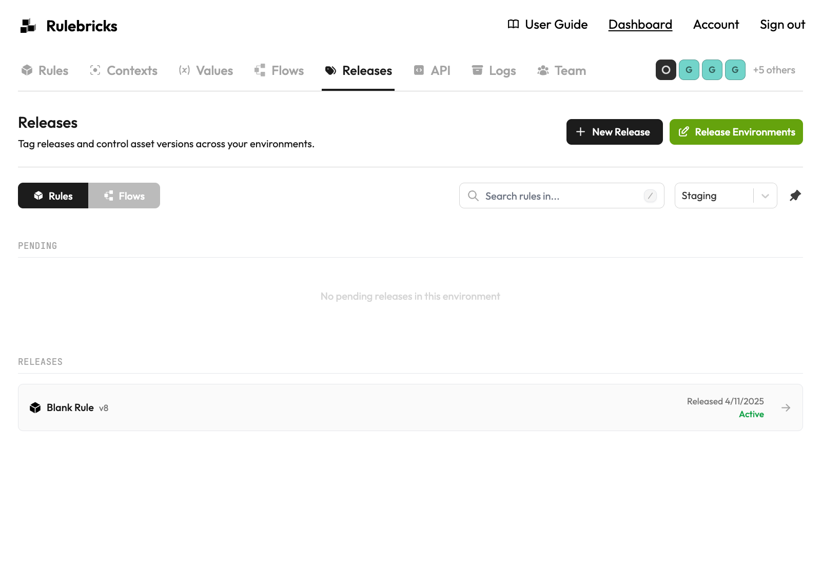 The Releases tab provides a central view of pending and active releases across your environments