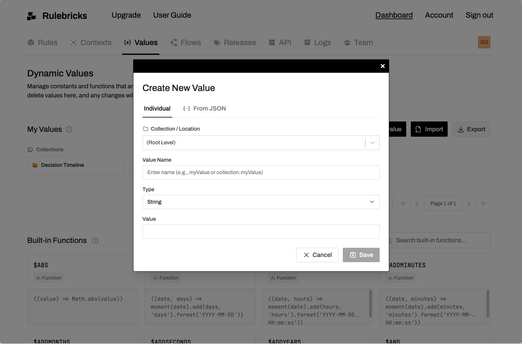 Create Value Modal